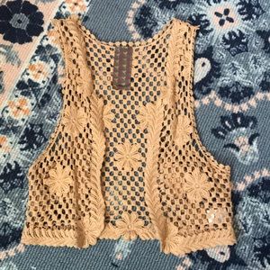 Tan lace cropped vest